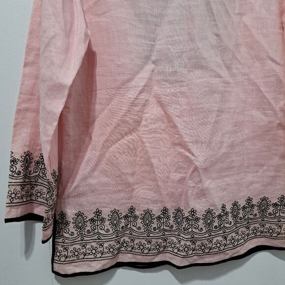 Richard Malcolm Irish Linen Embroidered Modest Top Size 10 Pink/Black NWT - Picture 12 of 15